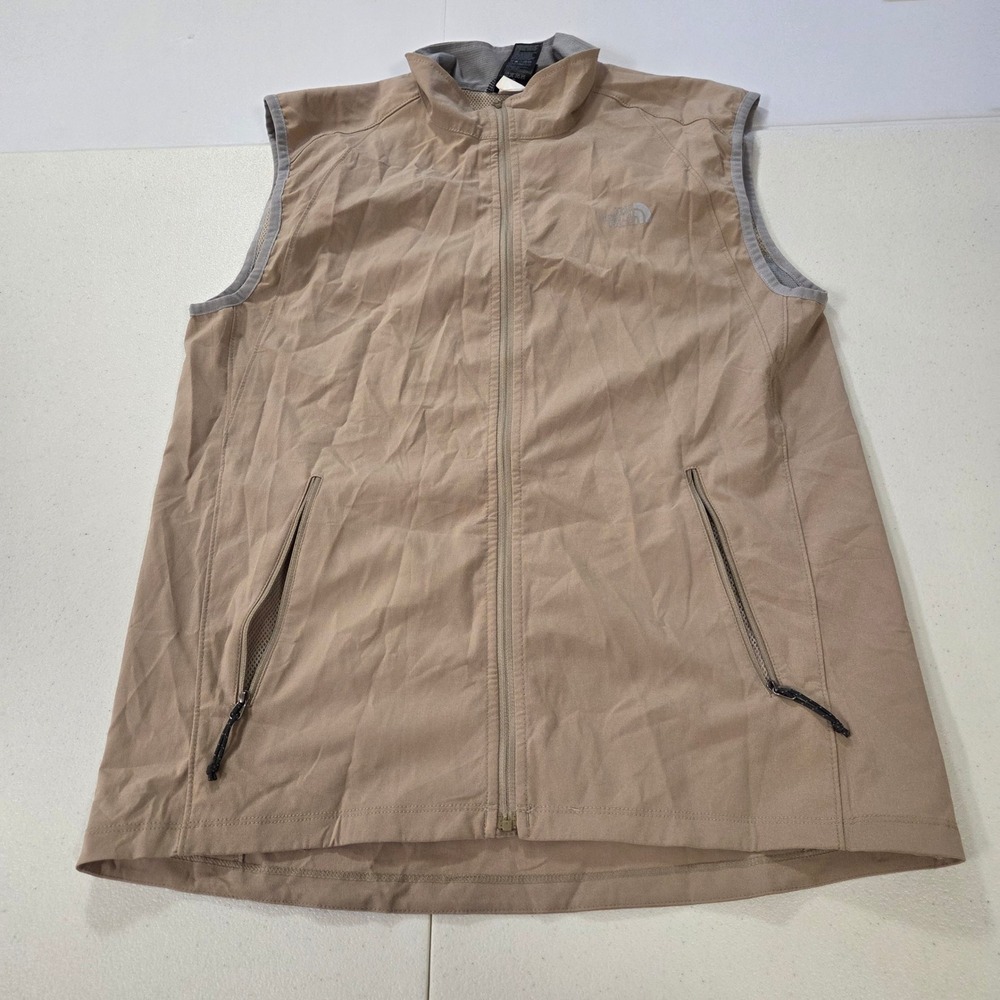 The North Face Mens Medium Tan Softshell Full Zip Vented Outdoor Vest